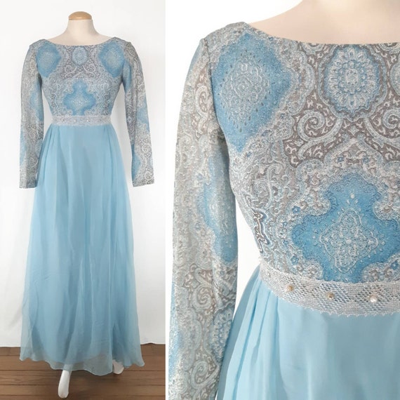 paisley lamé gown - vintage 1970s paisley metallic