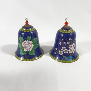 Chinese cloisonné enamel and brass bells - set of 2 - vintage home decor