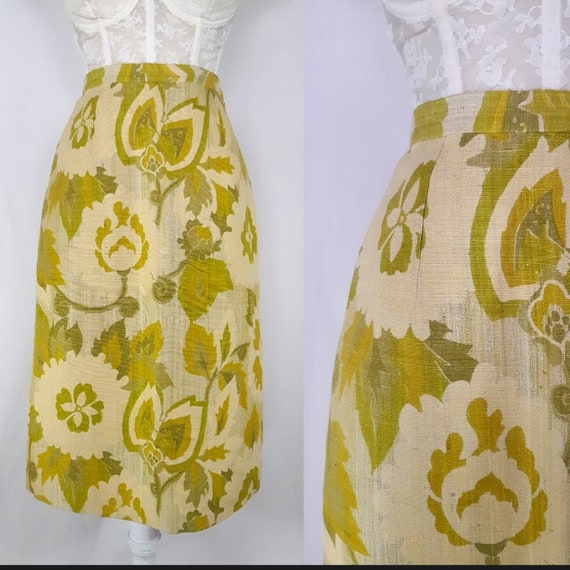 green silk skirt - vintage 1970s Jim Thompson mono