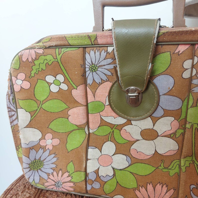 1960s/70s Small Floral Fabric Suitcase Made in Japan Green Etsy