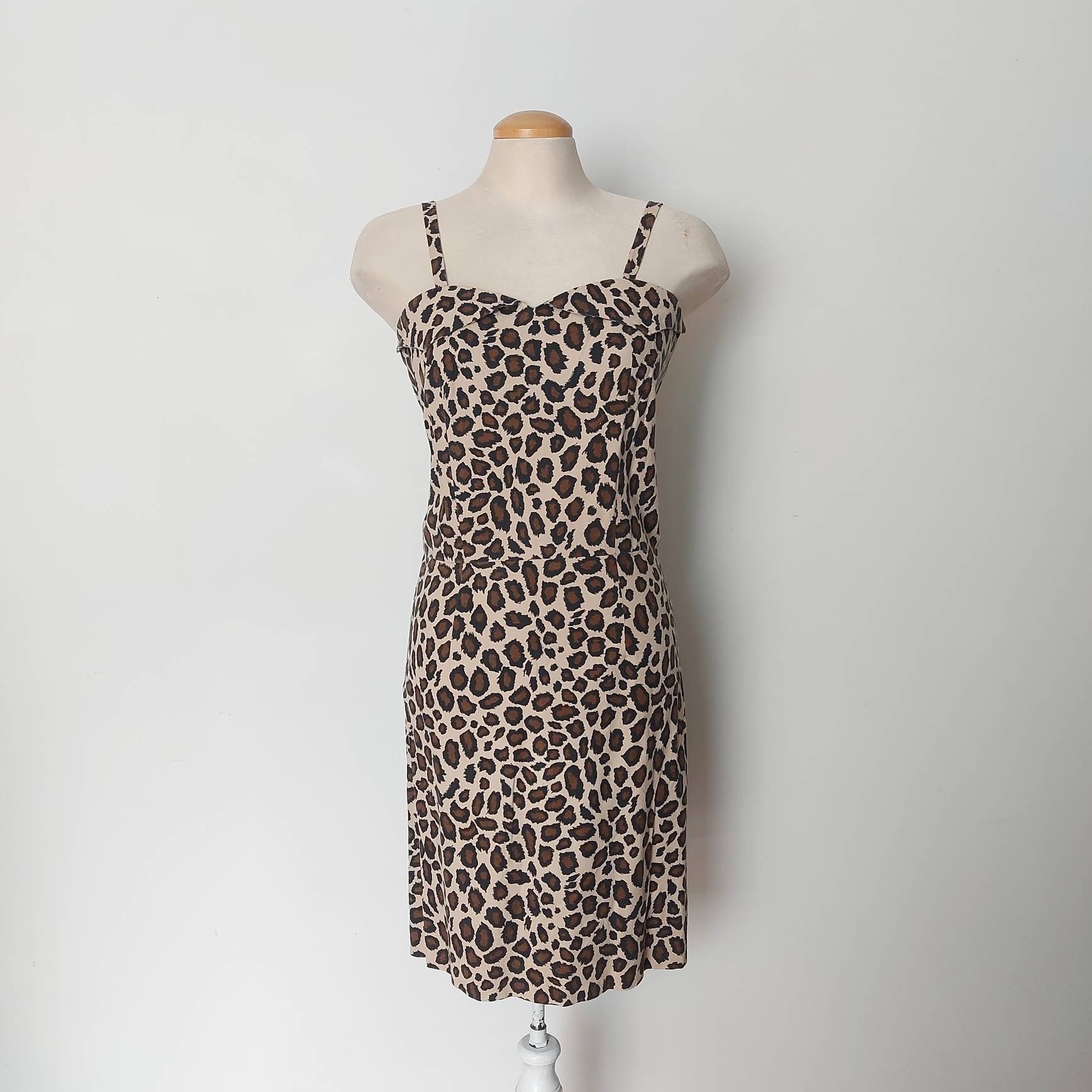 Handmade vintage cotton leopard print wiggle dress - - size M or US 6/8 - UK 10/12 - EU 38/40