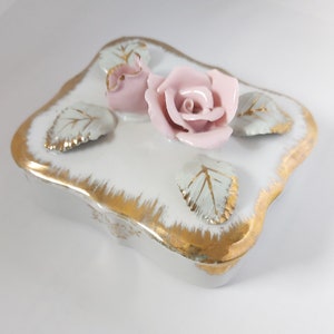 1950s porcelain trinket box | hand-painted jewelry box with roses | vintage home decor dish | small storage | mother&#39;s day birthday gift