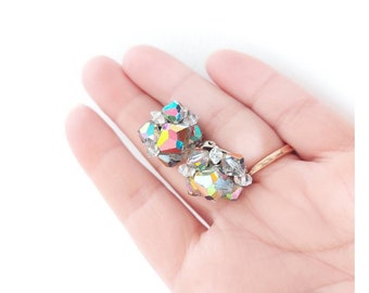 1950s/60s rainbow Aurora Borealis clips on earrings - Austrian crystal