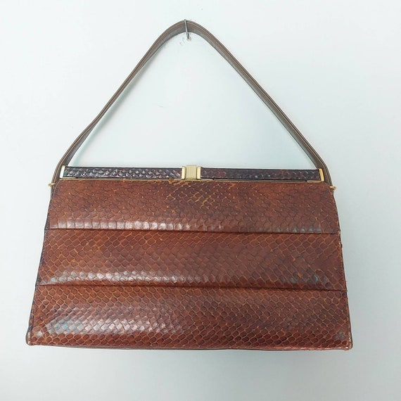 1940s/50s snakeskin top handle handbag purse - br… - image 3