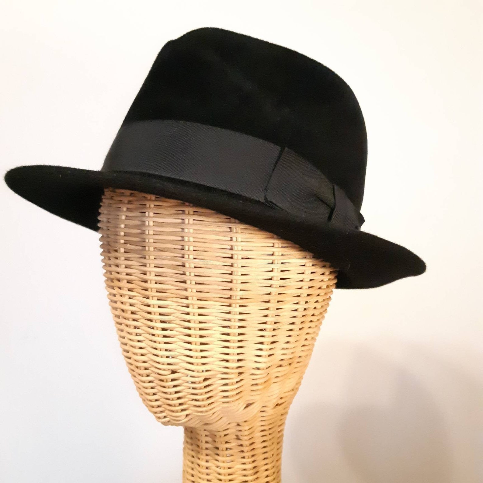 80s does 40s Black Fedora hat the Big Top Hat Shop size Etsy