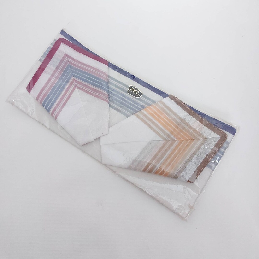 Mid Century Maco Egyptian Cotton Handkerchiefs Set of 3 New in Package/nos Burgundy Blue Brown