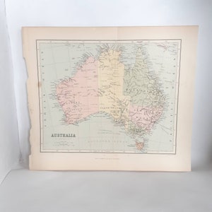 1892 antique map of Australia from atlas  - paper ephemera - scrapbooking - collectible cartography