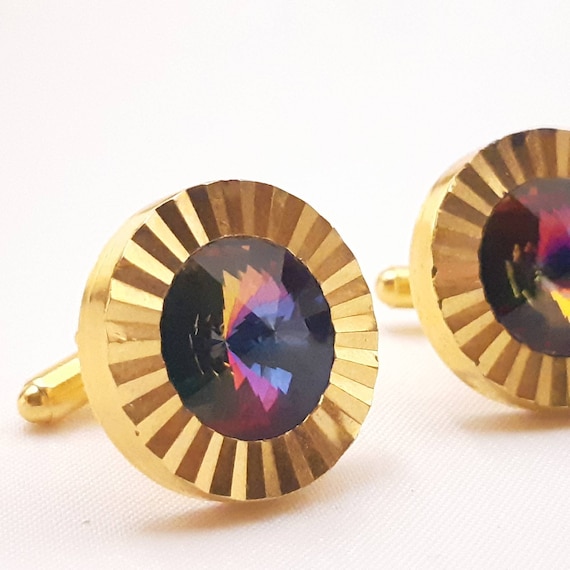 Rainbow tourmaline rivoli cut rhinestone cufflinks