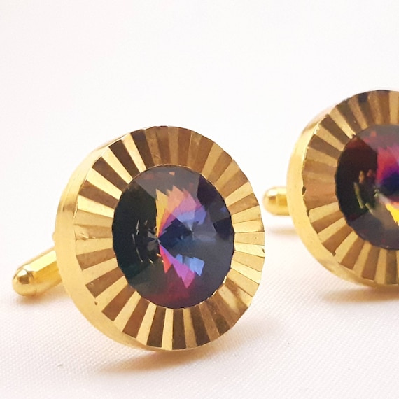 1960s/70s Rainbow tourmaline rivoli cut rhinestone cufflinks | Etsy