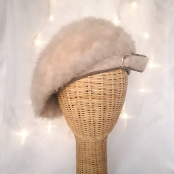 Light taupe melusine felted angora wool tilt hat -