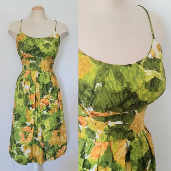 green and yellow tropical dress - vintage 1950s 19