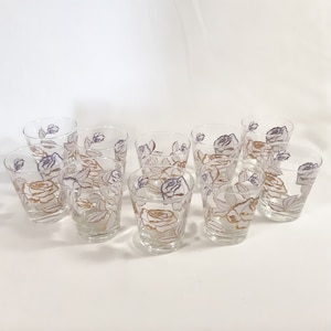 Bicchieri da cocktail Libbey Rose Bouquet anni &#39;50/&#39;60 - set da 9 - arredamento vintage per la casa