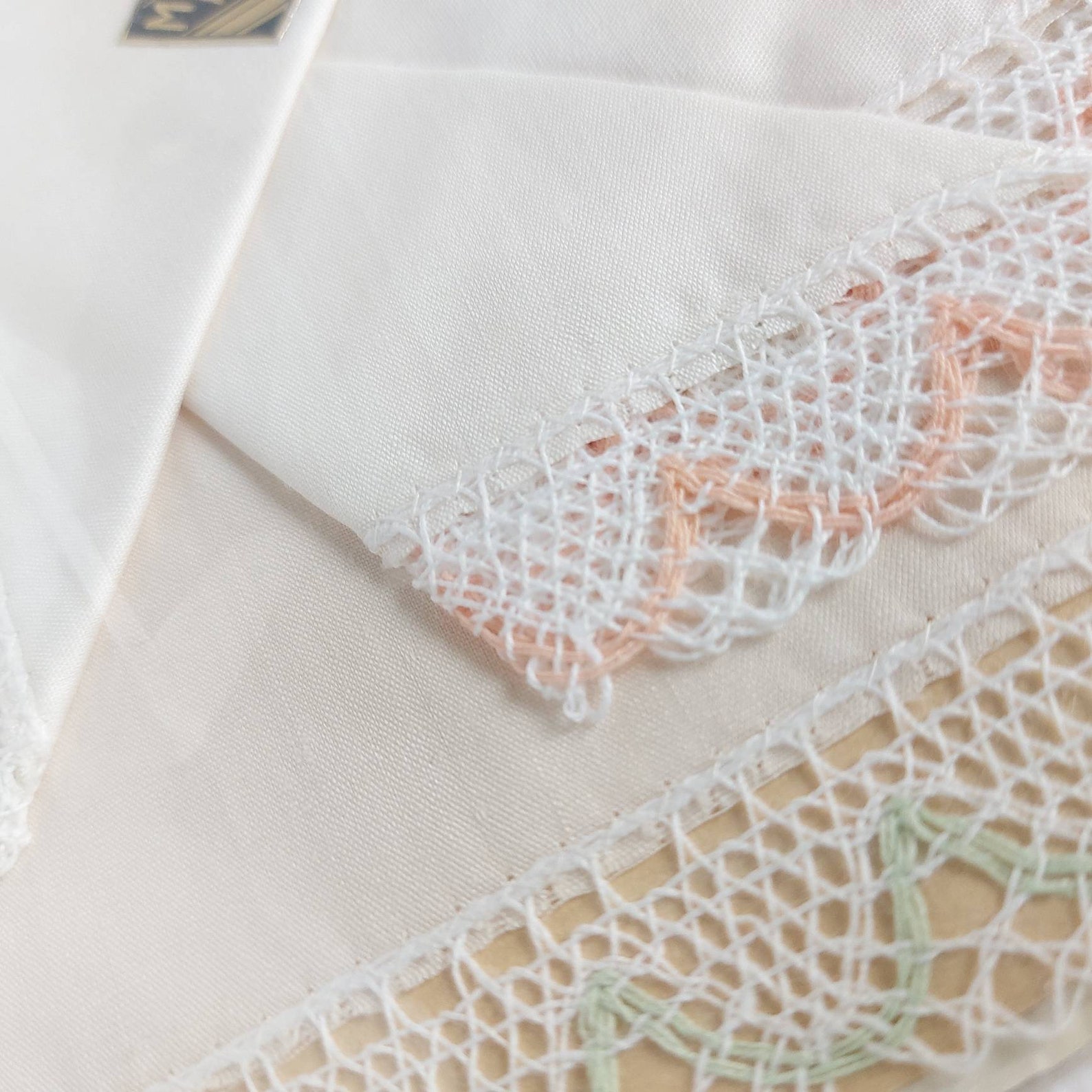 Set of 3 maco Egyptian cotton handkerchiefs with bobbin lace Etsy