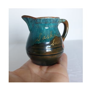 1970s McMaster Craft Cream Pitcher – Green Drip Glaze, Saskatoon Souvenir