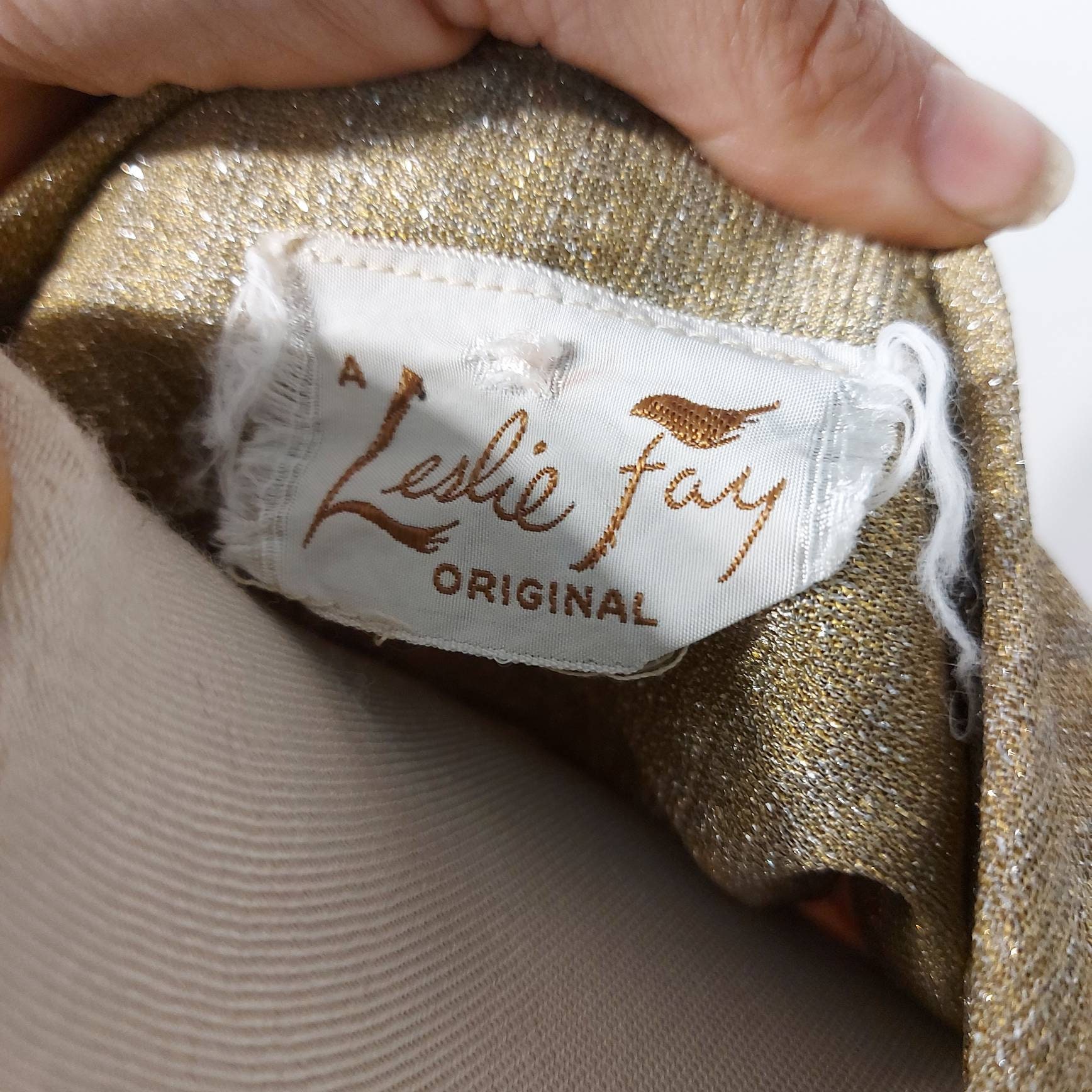 1950s Leslie Fay Original Gold Lurex Shift Dress - Size US 4/6 O S/M