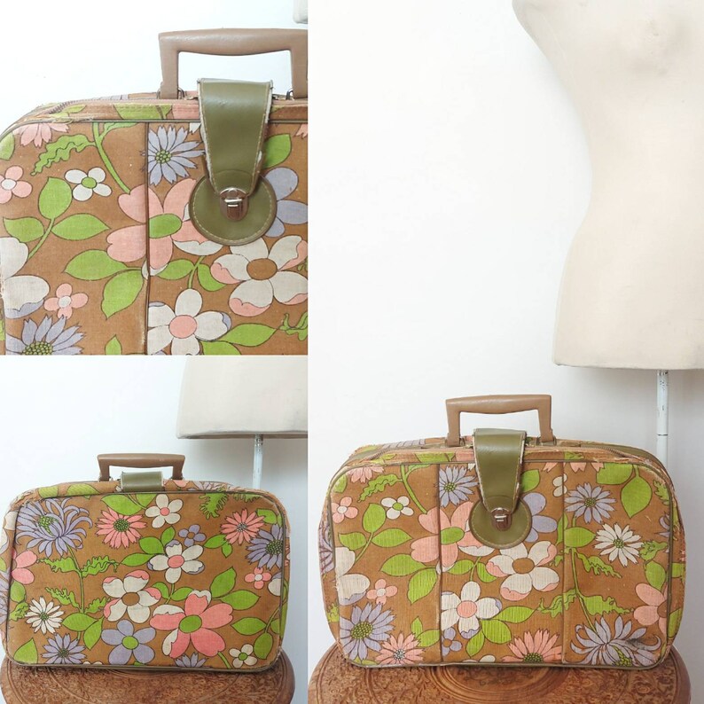 1960s/70s Small Floral Fabric Suitcase Made in Japan Green Etsy