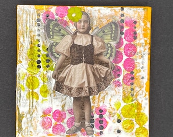 Fairy girl | 4x4” canvas | home decor | wall art | original art |collage