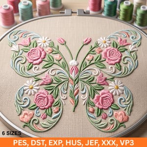 Butterfly Embroidery Design File, Floral Butterfly Embroidery Patch, Daisy Bee Machine Embroidery, Flower Applique Embroidery PES DST etc