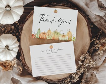 Tarjeta de agradecimiento de calabaza / Plantilla de otoño / Canva editable / Descarga digital 5x7