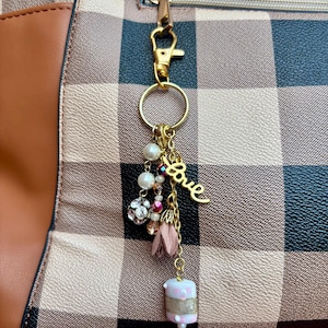 Bag Charm Keychain Pink and Gold