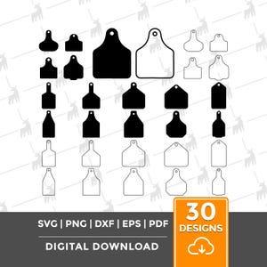 Cow Tag SVG, Cattle Ear Tag PNG, dxf, eps