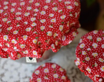Reusable Mixing Bowl & Jar Covers - 100% Cotton Red Daisy Polka Dot Print