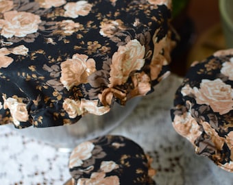 Reusable Mixing Bowl & Jar Covers - 100% Cotton Noir Roses Print