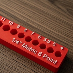 1/4” Drive Metric 6-Point Socket Organizer Holder - Red - 4mm to 14mm Socket Rail
