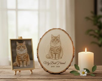 Pet Memorial Gift, Custom Cat Photo Engraving on Wood, Loss Sympathy