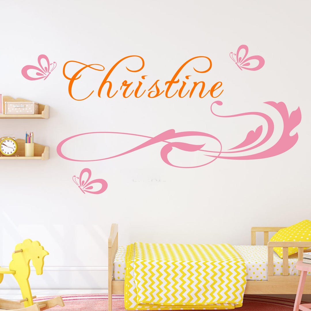 Pink Butterfly Personalized Name Wall Decal,custom Nursery Decal Vinyl ...