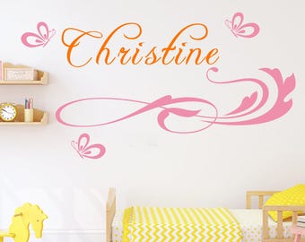 Pink Butterfly Personalized Name Wall Decal,Custom Nursery Decal Vinyl Decal Sticker Wall Decoration Decor