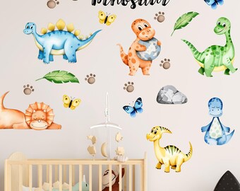 Väggklistermärken med dinosaurier, personliga med namn – Dekaler för pojkar/flickor – Dekoration för babyrum