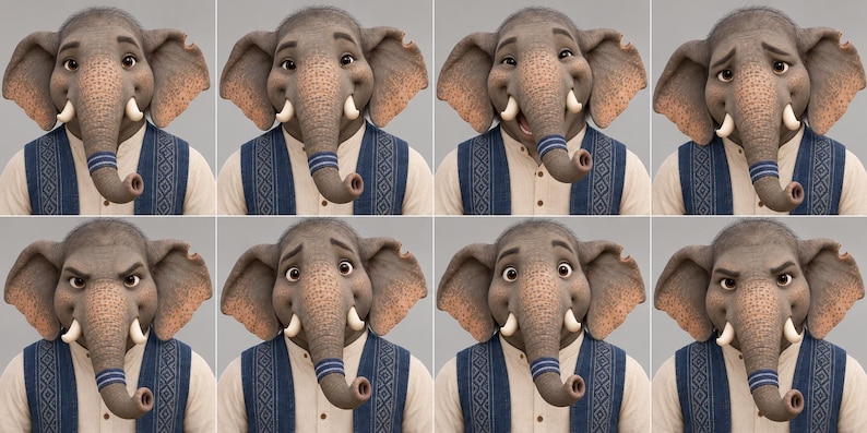 AI Character Reference Sheet | CHANG NOI Thai Elephant 3-sheet Download ...