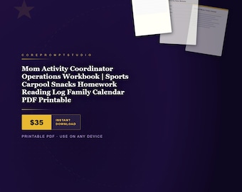 Mom Activity Coordinator Workbook | Family Calendar, Carpool, Snacks (PDF Printable)