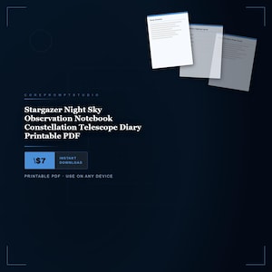 Stargazer Night Sky Observation Notebook Constellation Telescope Diary Printable PDF image 1