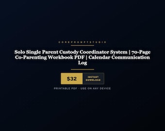 Sistema de coordinación de custodia para padres solteros / Cuaderno de trabajo de crianza compartida de 70 páginas en PDF / Registro de comunicación del calendario