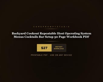 Menús de sistema operativo para barbacoas en el jardín, menús de cócteles, configuración de bar, libro de trabajo de 50 páginas en PDF.