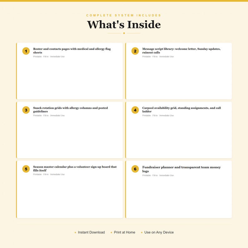 Youth Sports Team Manager Binder | Roster, Snack, Carpool, Fundraiser (PDF Printable) image 2