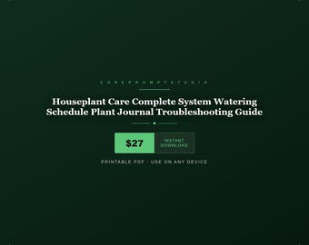 Sistema completo de cuidado de plantas de interior: programa de riego, diario de plantas, guía de solución de problemas (PDF).