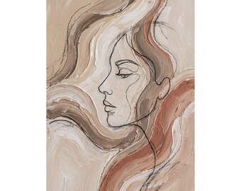 Abstract Female Profile Line Art Print | Neutral Minimalist Philosophy Art | Meditation Wall Decor