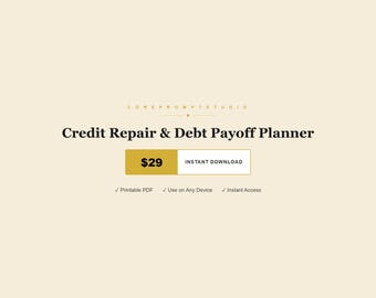 Planificador de pago de deudas para reparación de crédito / Cuaderno de trabajo para el seguimiento de la puntuación crediticia (descarga digital)