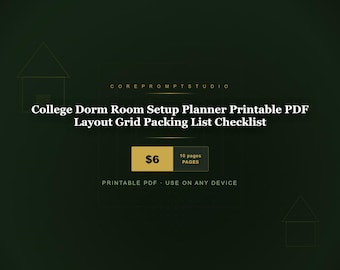 College Dorm Room Setup Planner Printable PDF Layout Grid Packing List Checklist