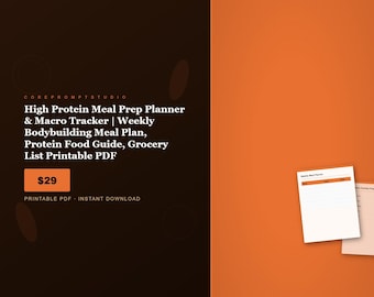 Planificador de comidas con alto contenido proteico / Registro de macronutrientes, Guía de alimentación para culturismo (PDF imprimible)