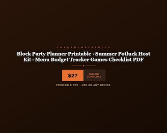 Planificador de fiestas vecinales imprimible / Kit para anfitriones de comidas compartidas de verano / Lista de verificación de juegos y seguimiento de presupuesto para menús en formato PDF