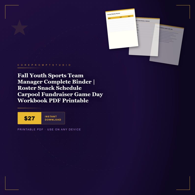 Youth Sports Team Manager Binder | Roster, Snack, Carpool, Fundraiser (PDF Printable) image 1