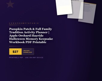 Planificador de tradiciones familiares de otoño / Campo de calabazas, huerto de manzanas, cuaderno de recuerdos de Halloween (PDF imprimible)