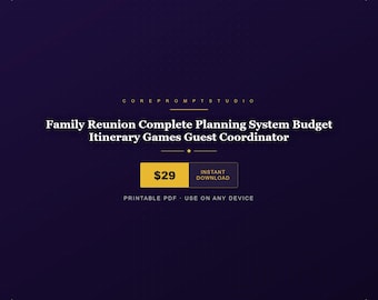 Sistema completo de planificación para reuniones familiares: presupuesto, itinerario, juegos, coordinador de invitados (PDF).