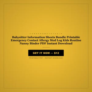 Babysitter Information Sheets Bundle: Emergency Contact, Allergy Log, Kids Routine (PDF Download)