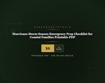 Hurricane Storm Season Emergency Prep Checklist for Coastal Families Printable PDF