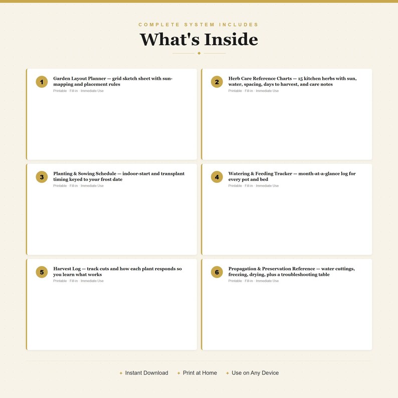 Guida alla coltivazione delle erbe aromatiche in cucina: 15 tabelle per la cura delle erbe, registro dell'irrigazione, diario del raccolto stampabile in PDF. immagine 2